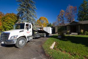 Storage container being delivered to a home